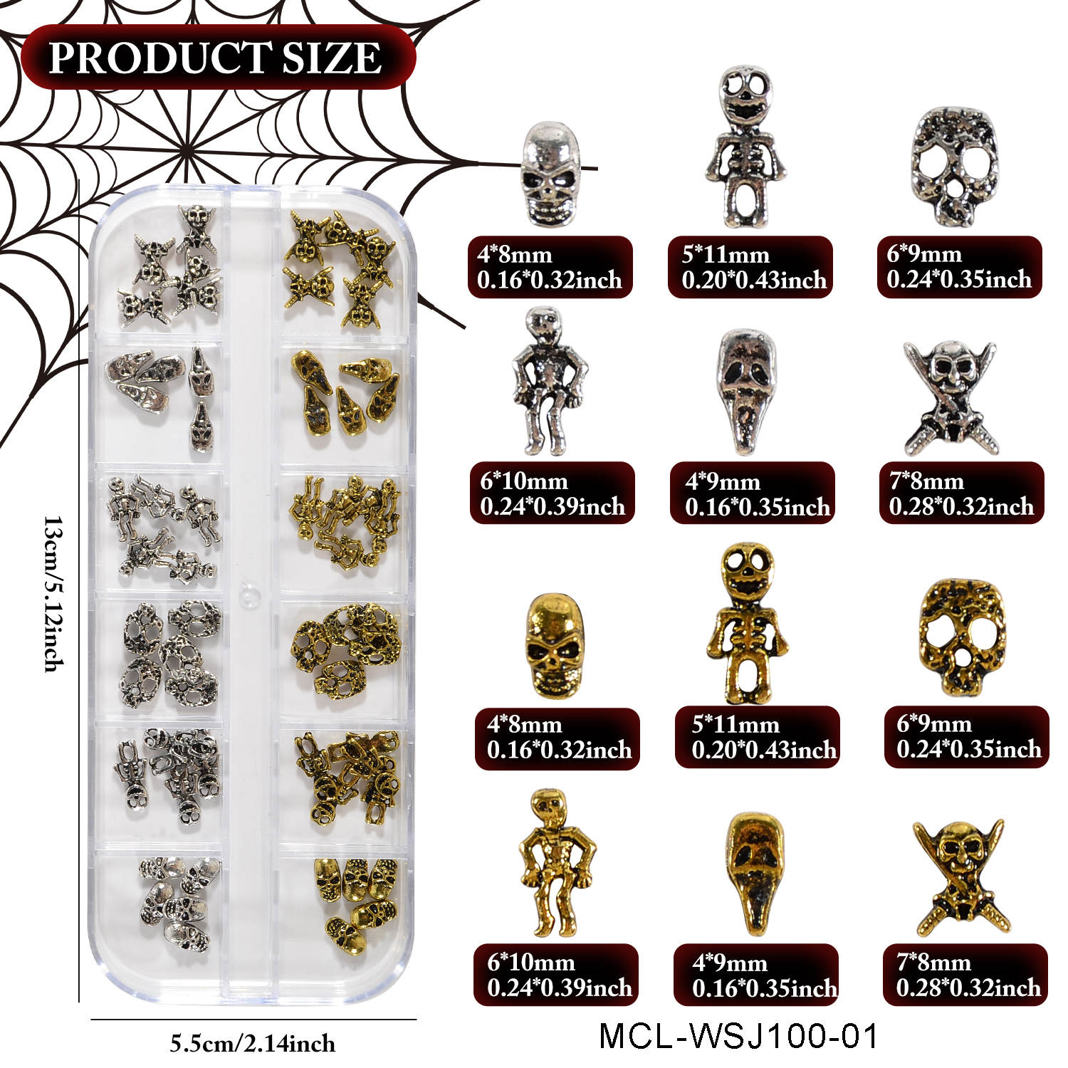 3D Halloween Metal Nail Charms 24pcs Nail Art Decoration #1